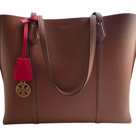 Tory Burch Perry Triple Compartment Tote Bag-Brown Pebbled Leather EUC - Picture 1 of 7